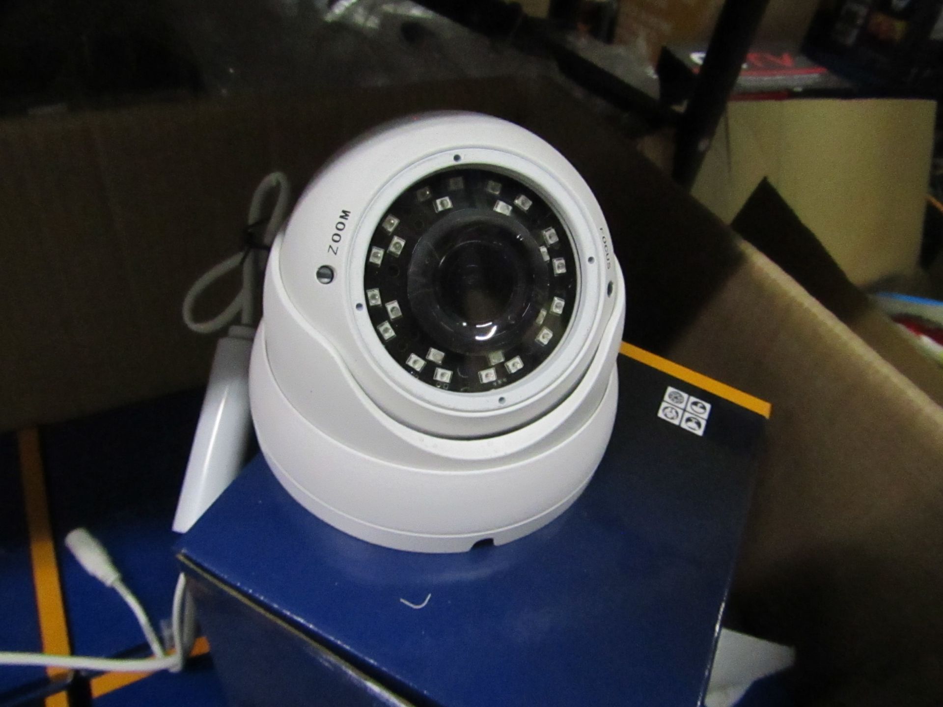 4x CCTV colour network dome cameras, unchecked and boxed.