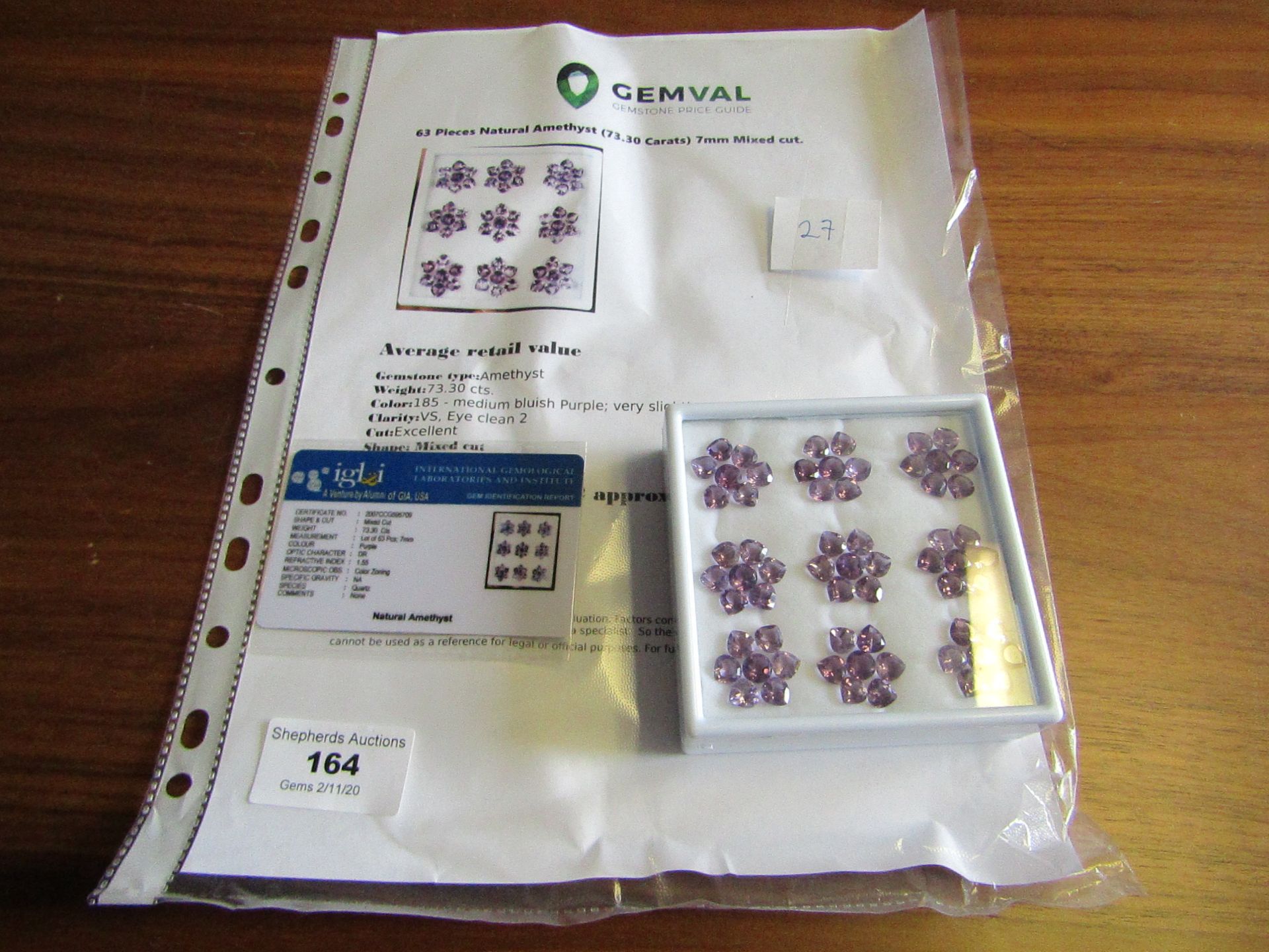 Natural Amethyst - 73.30 carats - 63 pieces - average retail value £ 4,584.49 - Image 2 of 2