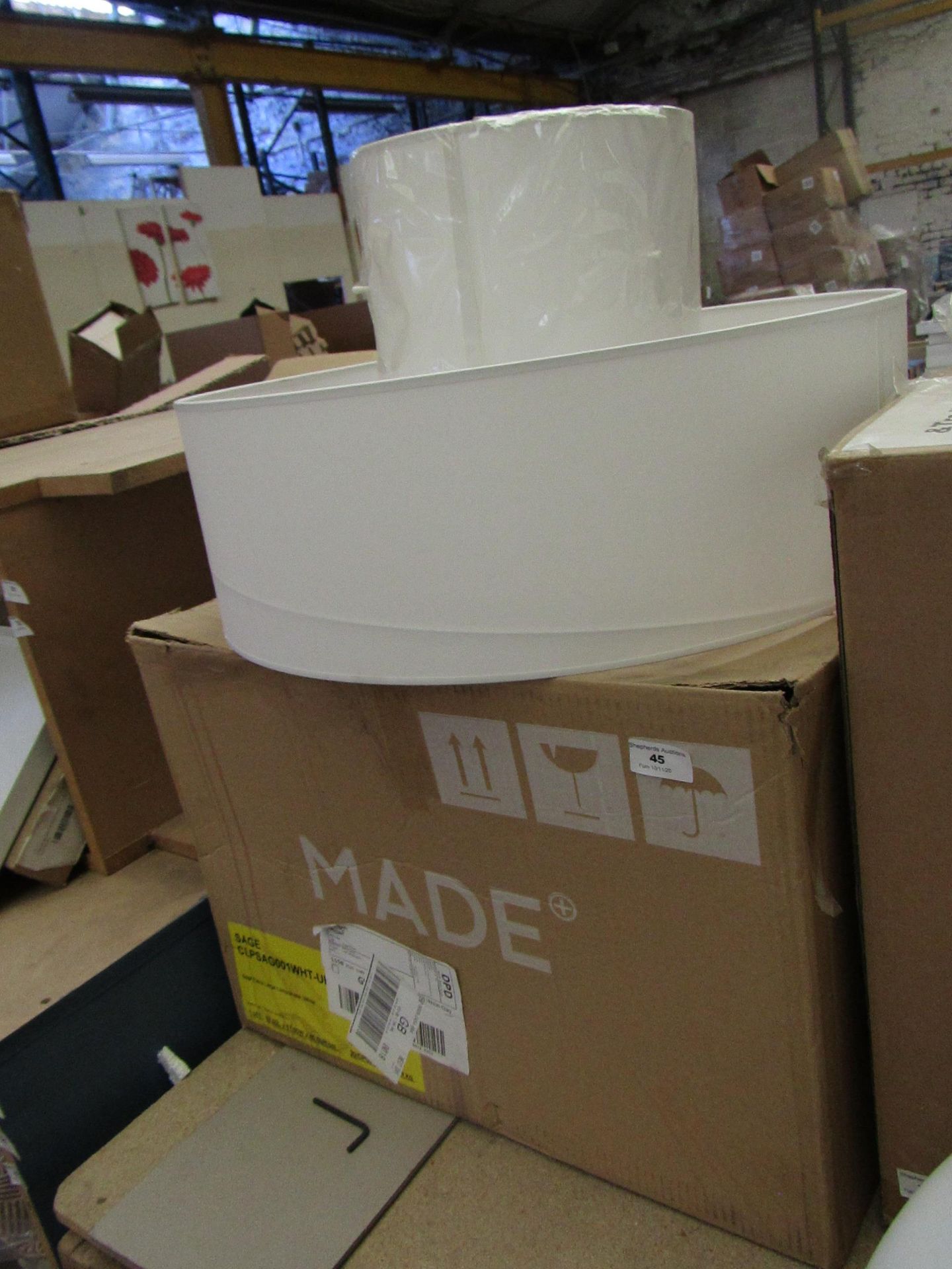 | 1X | MADE.COM EXTRA LARGE SAGE LAMPSHADE WHITE 40 H X 57 L X 57 W CM | RRP £195 BOXED | NO