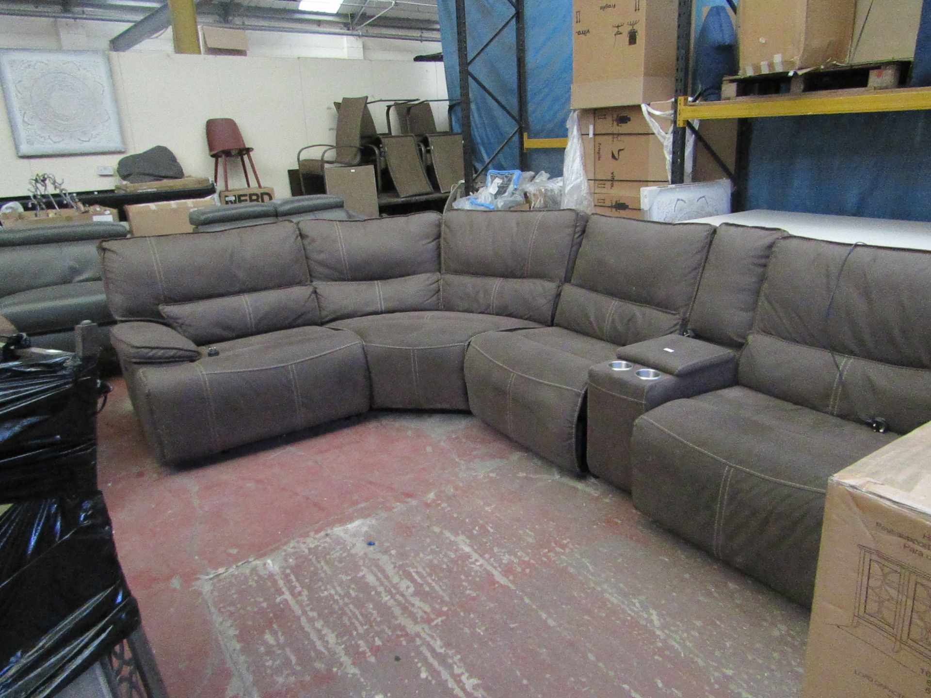 Kuka 5 section modular sofa, feature 3 electric reclining sections and a storage arm setion with cup