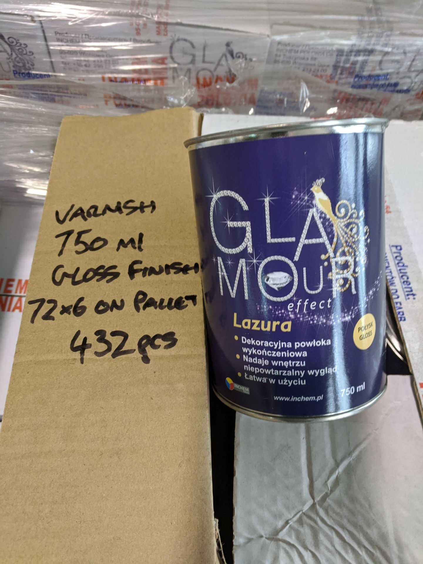 Pallet containing 432 tins Brand new 750ml - Sealed Lazura High Quality Matt Finish Varnish Glaze