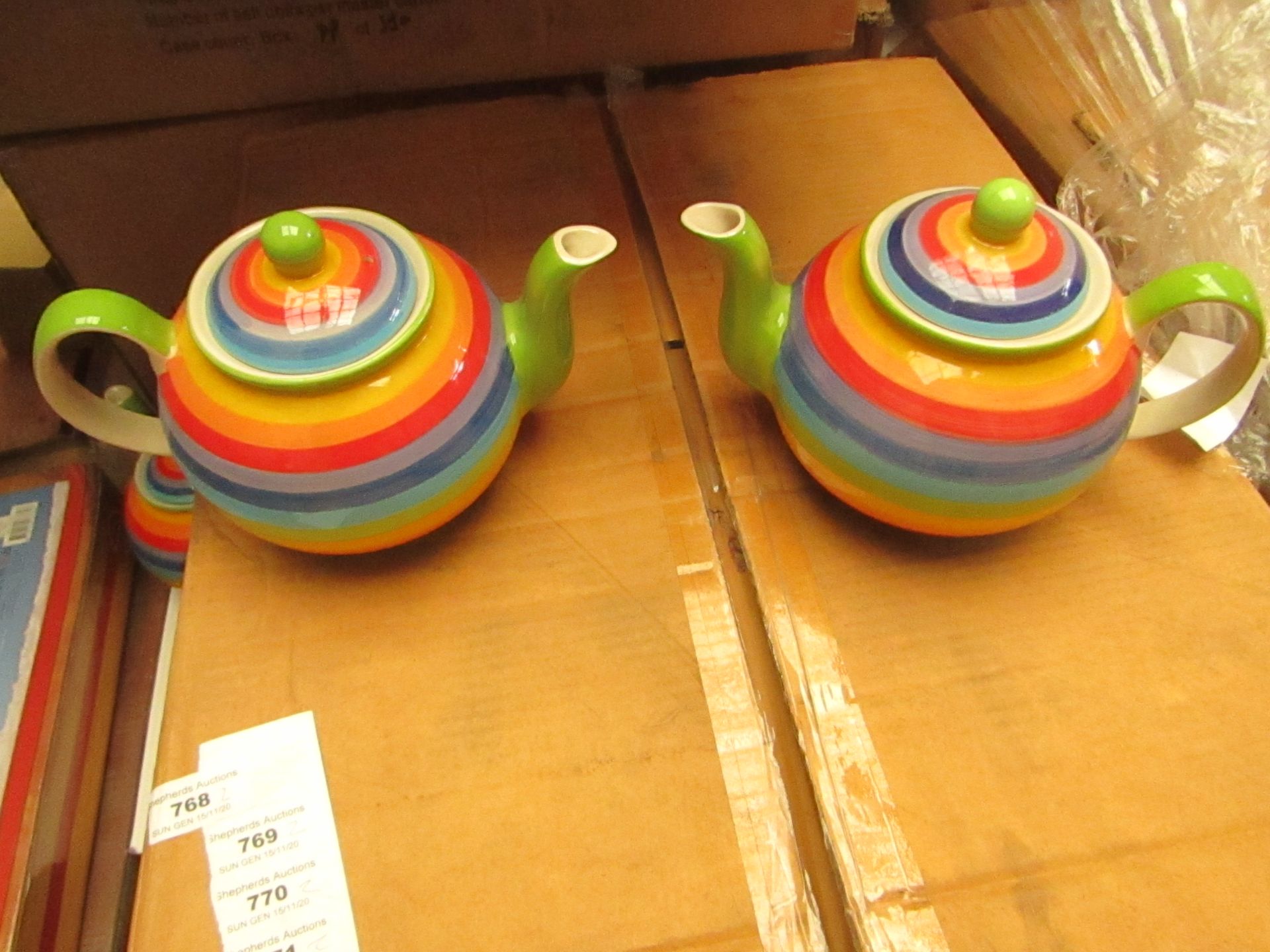 2x Large Rainbow coffee Pots, new