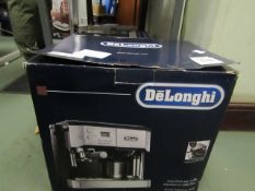 Delonghi BCO431.S Combi Espresso Machine, Boxed and unchecked, the return label says customer