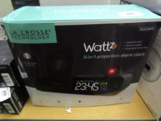 La Crosse Technology Wattz 3 in one charger and projection alarm clock, boxed and unchecked