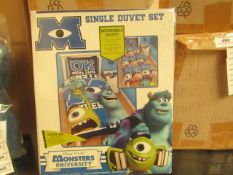 Monsters University Single Reversable Duvet Set. New & packaged