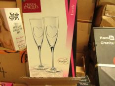 Box of 2 Cristal D'arques Champagne Flutes. New & Boxed