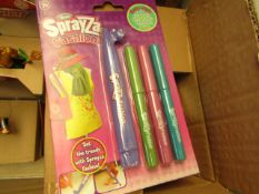 12 x Sprayza Flowers Fabric Pens & Stencils. unused