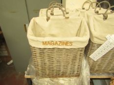 Grey Wicker Magazine Rack. Unused