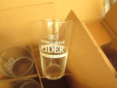 Box of 12x Herrljunga Cider Pint Glasses, new and boxed