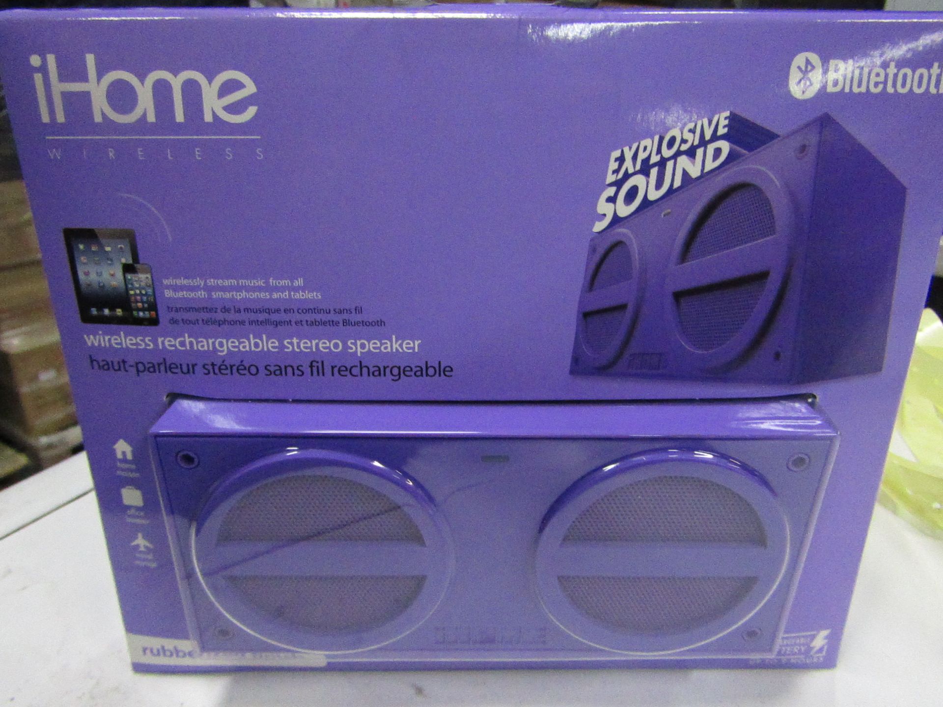 Ihome - Bluetooth Wireless Rechargeable Stereo Speaker - unchecked & Boxed