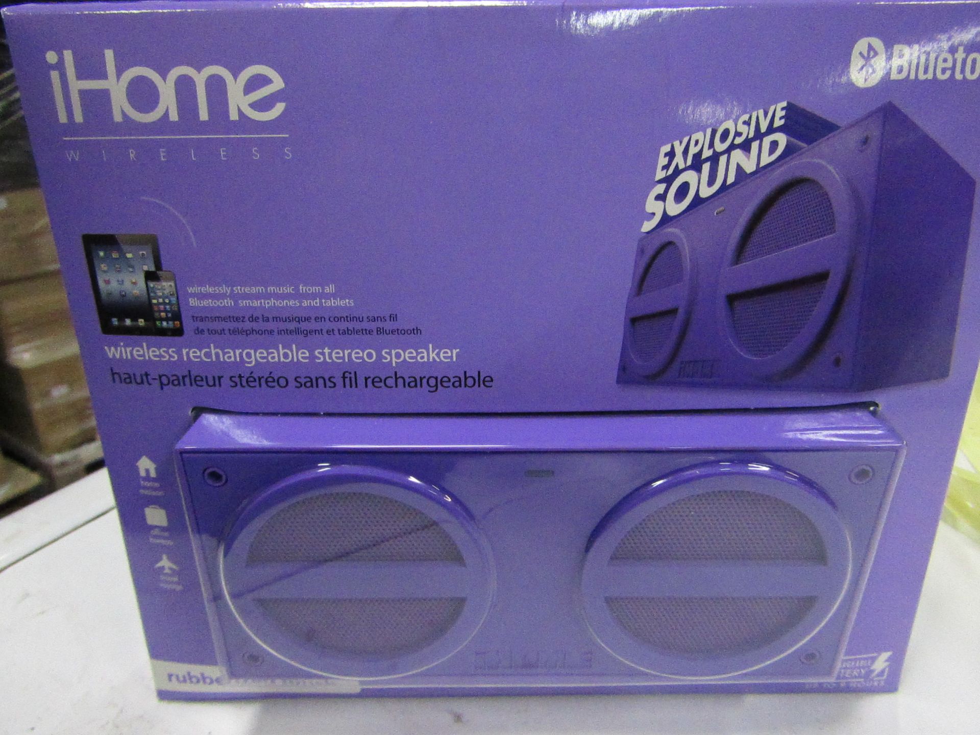 Ihome - Bluetooth Wireless Rechargeable Stereo Speaker - unchecked & Boxed