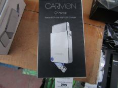 Carmen Chrome portable shave with USB charger, new and boxed.