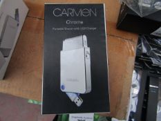 Carmen Chrome portable shave with USB charger, new and boxed.