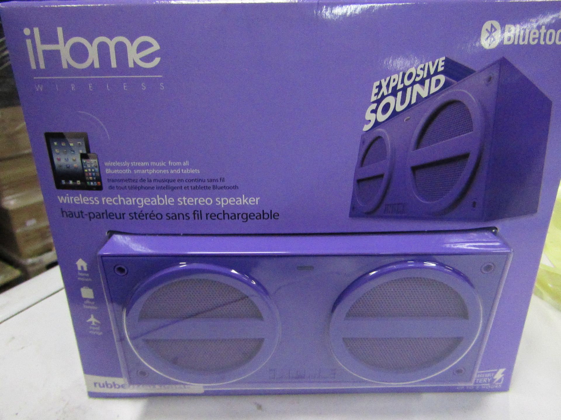 Ihome - Bluetooth Wireless Rechargeable Stereo Speaker - unchecked & Boxed