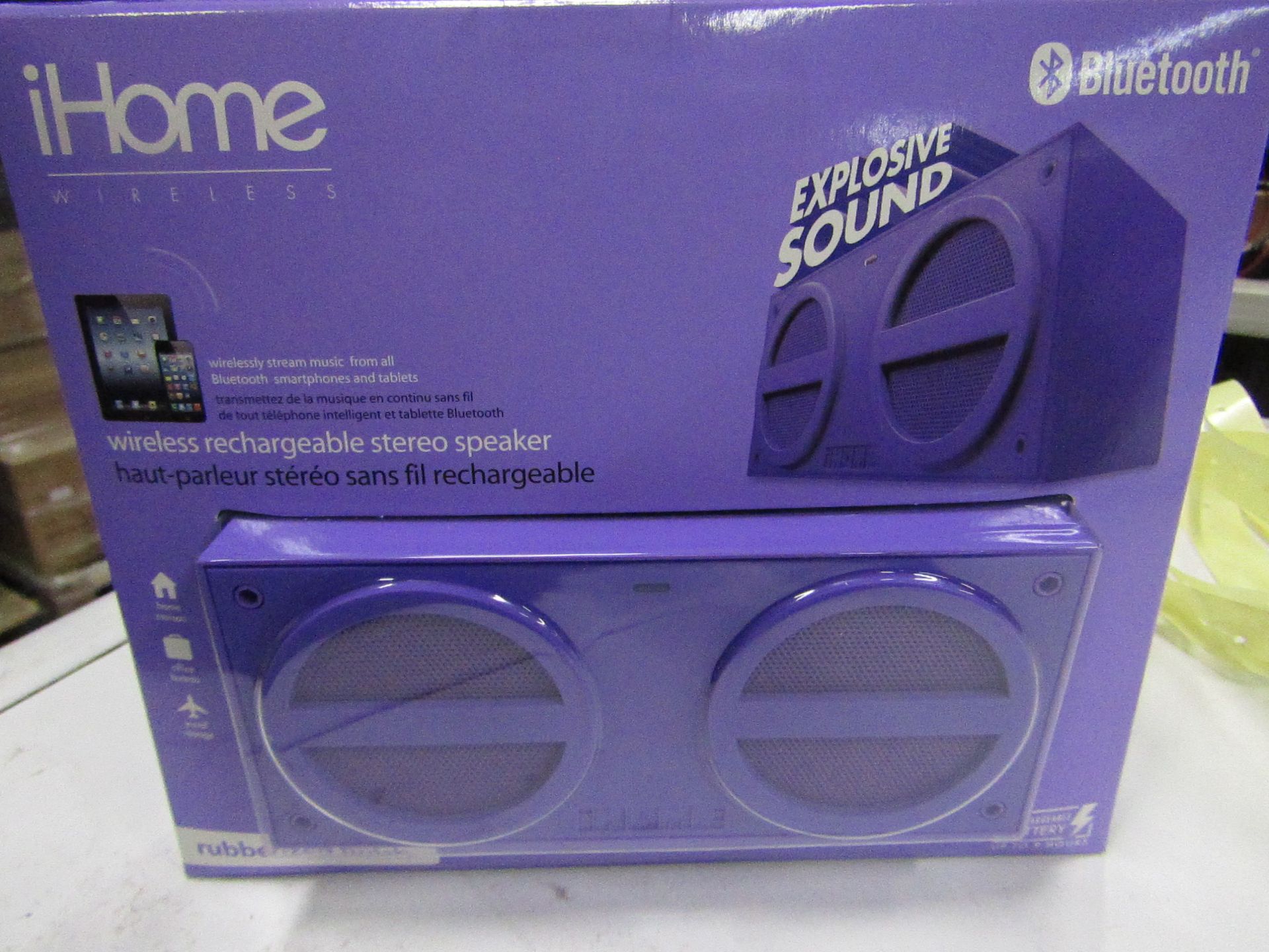 Ihome - Bluetooth Wireless Rechargeable Stereo Speaker - unchecked & Boxed