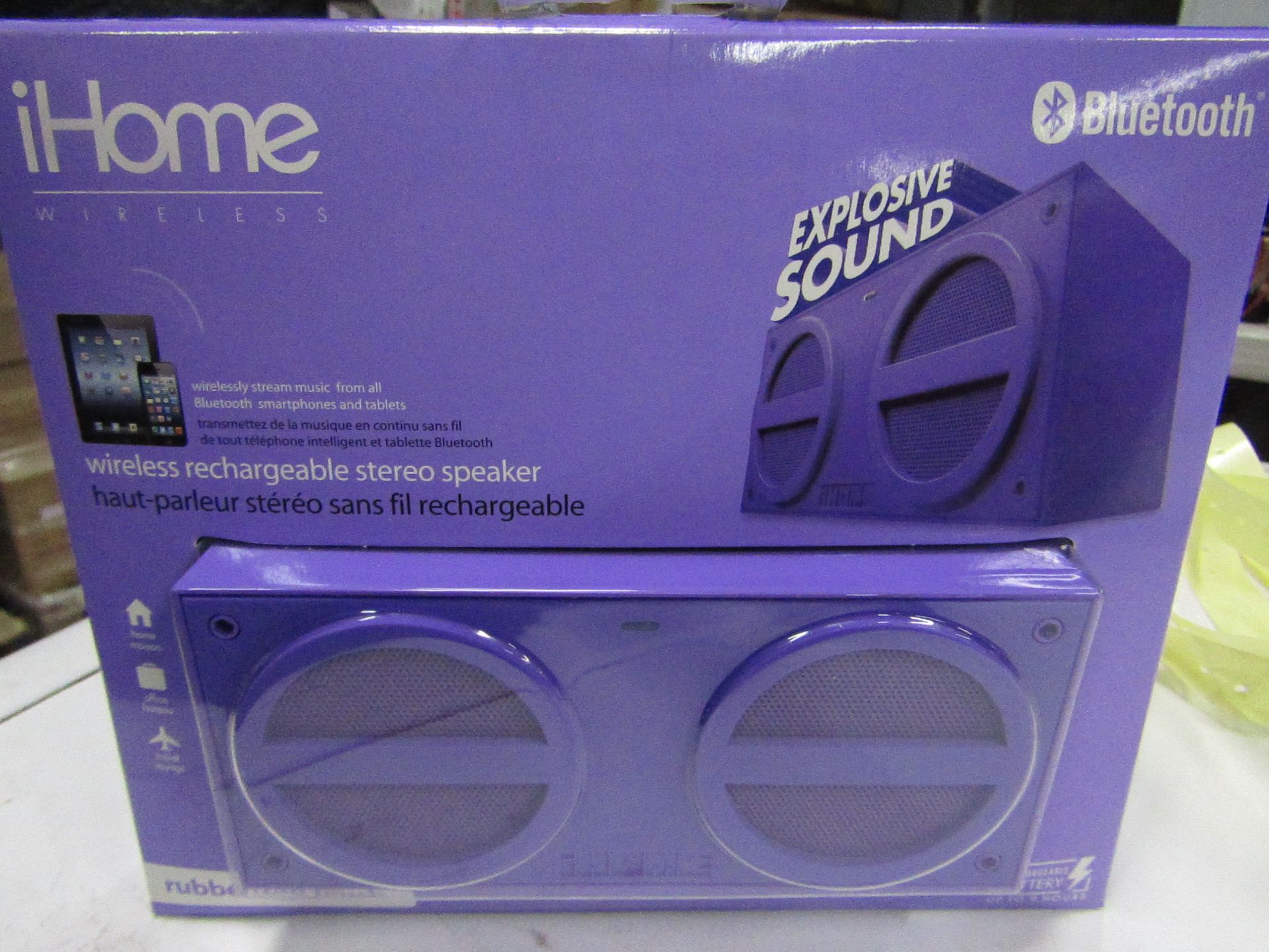 Ihome - Bluetooth Wireless Rechargeable Stereo Speaker - unchecked & Boxed