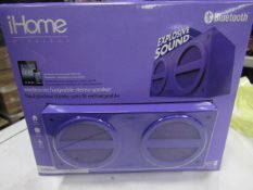 Ihome - Bluetooth Wireless Rechargeable Stereo Speaker - unchecked & Boxed