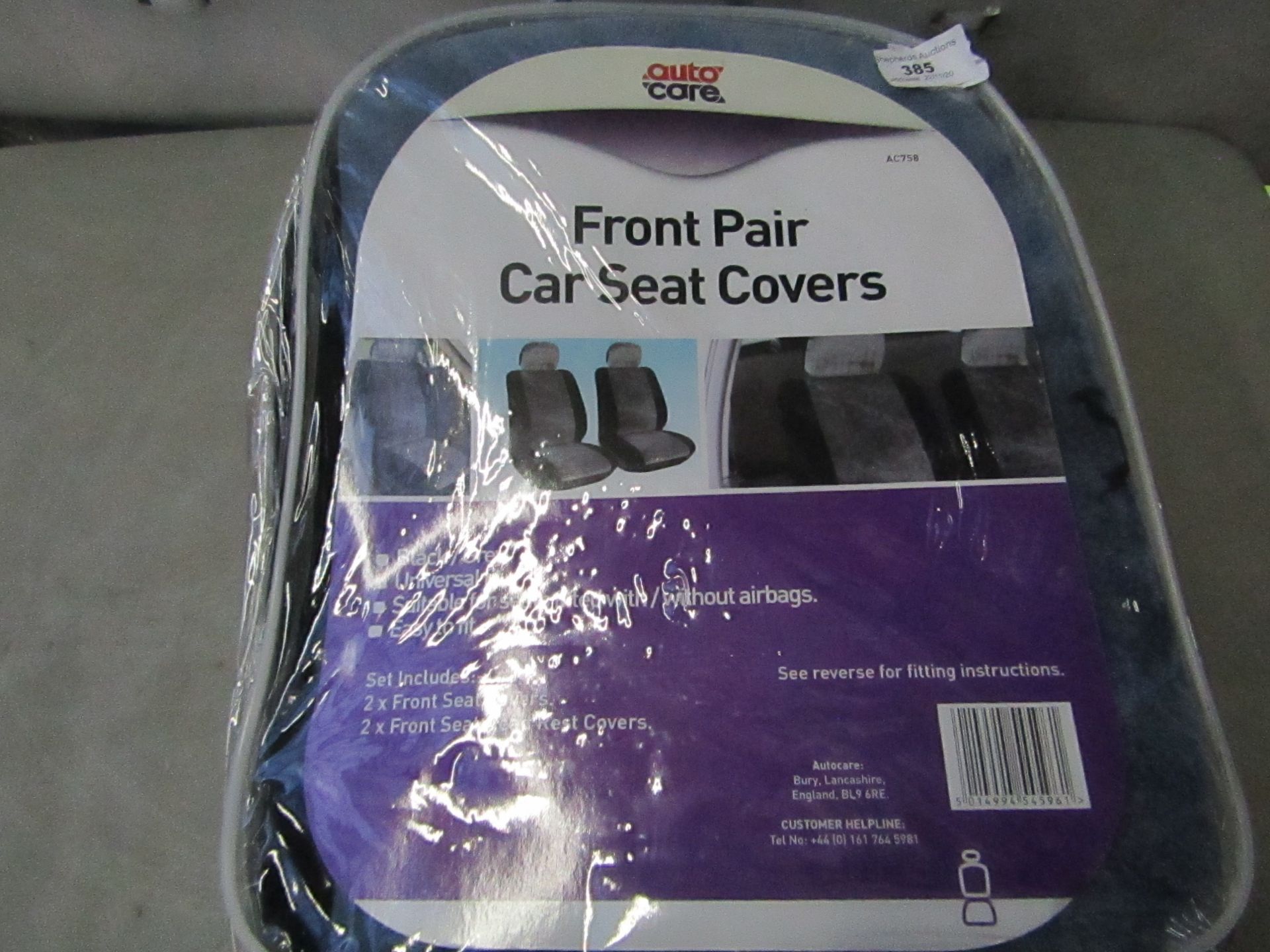 AutoCare - Front Pair Car Seat Covers (Black & Grey) - Unchecked & Packaged.