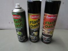 3x Carplan - Flash Dash - Dashboard Shine - Satin Finish (3 Assorted Fragrences) 500ml - Unused.