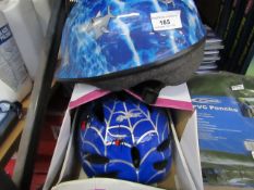 1x Kids Spider Helmet - Box Damaged. 1x Shark Kids Helmet - Unboxed.