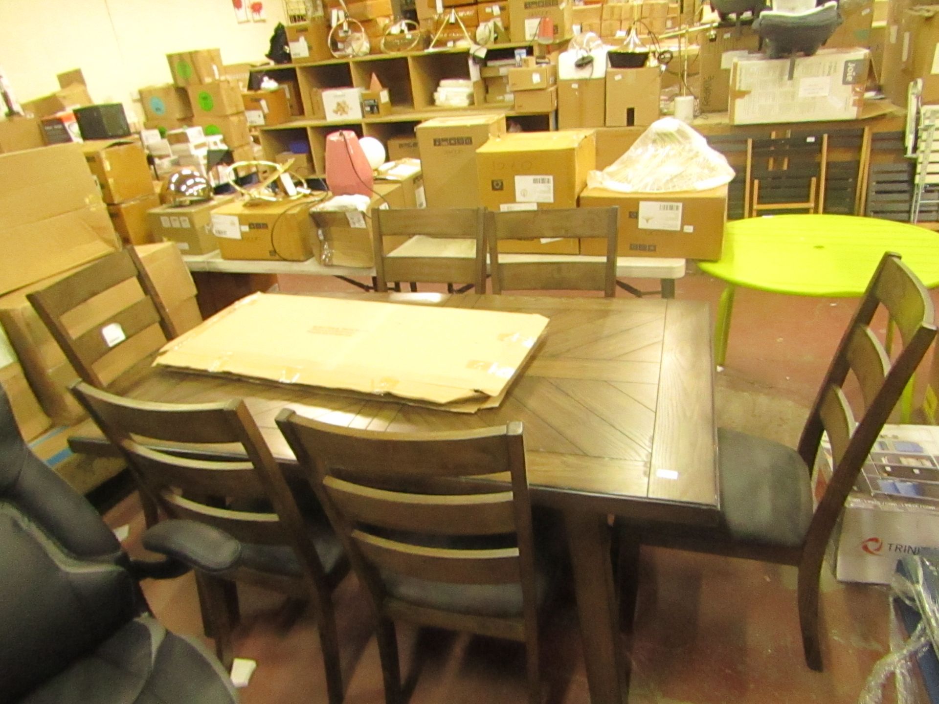 Whaslen 7 piece extending dining set, ex display, has a couple of scratches on the table top,