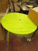 | 1X | MADE.COM GREEN OUTDOOR DINING TABLE 94CM DIAMETER | HAS A BOX AND MAY HAVE SMALL MARKS ON