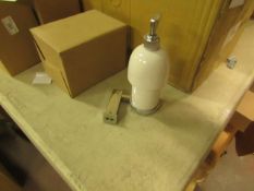 Ceramic soap dispenser, new and boxed.