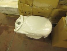 Olivia close coupled toilet pan with seat and cover, new and boxed.