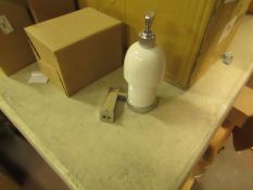 Ceramic soap dispenser, new and boxed.