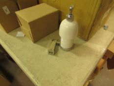 Ceramic soap dispenser, new and boxed.