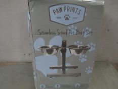 Paw Prints - Stainless Steel Pet Bowl Set - Unchecked & Boxed.