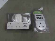 2 Items Being a 2way Plug with USB Sockets & a Timer Plug. Unused