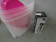 1x Knight - Battery Operated Pepper Mill - Untested & Boxed. 3x Clear Plastic Cereal Boxes - Unused.