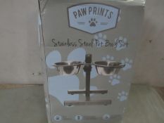 Paw Prints - Stainless Steel Pet Bowl Set - Unchecked & Boxed.