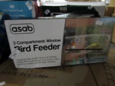 Asab 2 Compartment Window Bird Feeder. Boxed but unchecked