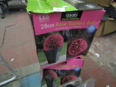 2x Asab - 28cm Solar Powered Rose Topiary Ball - Unchecked & Boxes Damaged.