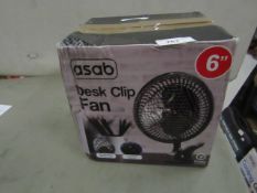 Asab Desk Clip Fan. Boxed