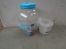 1x Plastic Drink Dispenser with Ice Cubes & Cups (Capacity 4.4L) - Unused. 1x 3 Pieces Plastic Jug