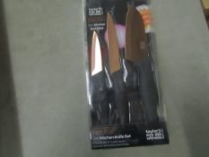 Set of 3 Taylors Eye Witness Rose Gold Coloured Kitchen knives, new and packaged.