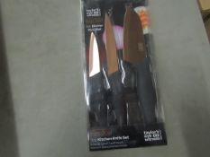 Set of 3 Taylors Eye Witness Rose Gold Coloured Kitchen knives, new and packaged.