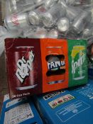 Box of approx 30x 330ml cans split between Fanta, Sprite, and Dr Pepper, BB not listed on the