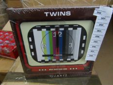 Twins Quartz Retro Clock - Unused & Packaged.