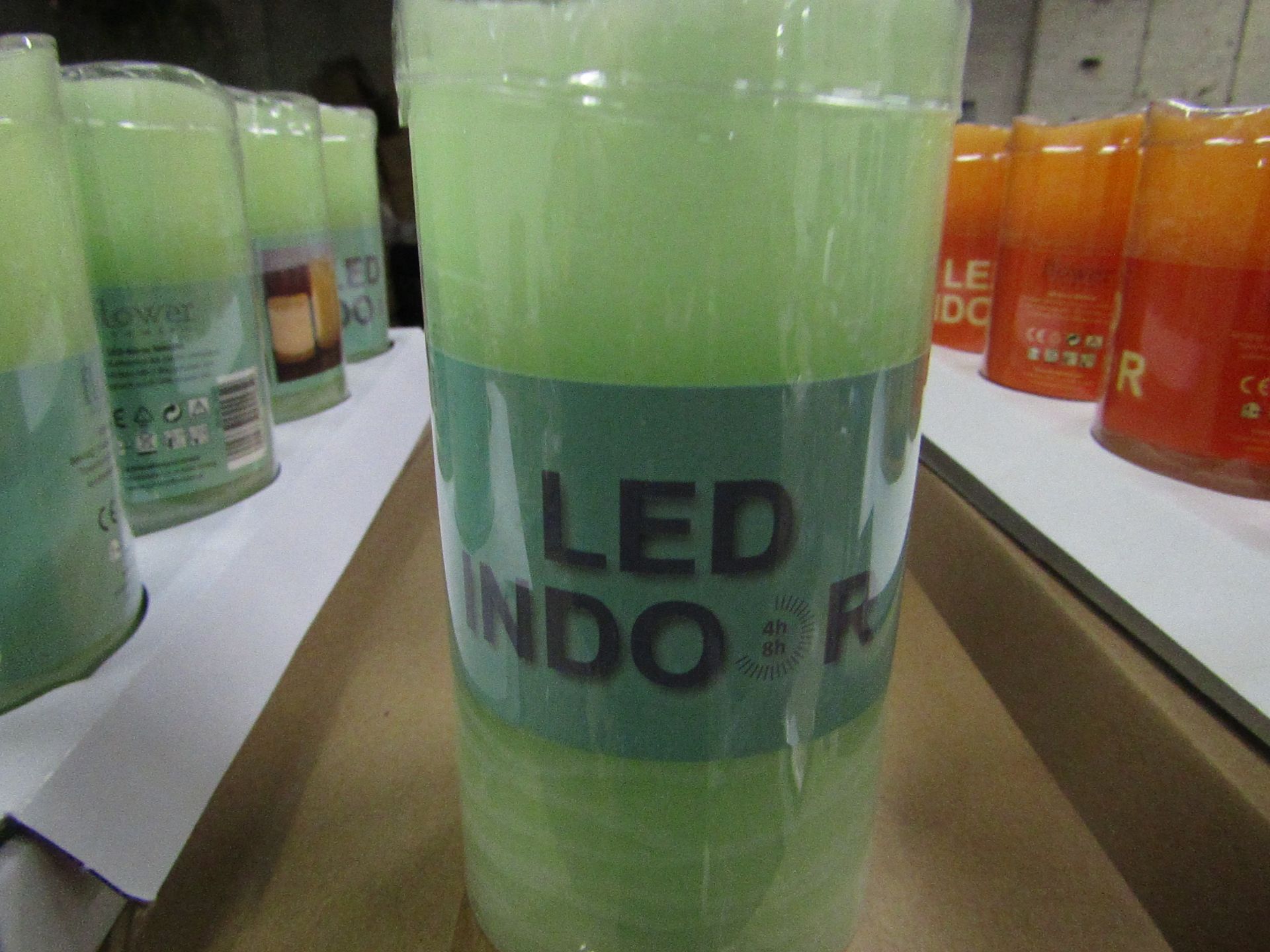 8x Green LED Indoor Artificial Candles (With Timer Mode 4/8 Hrs) Battery Operated - New & Boxed.