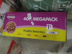 Whiskas Mega 40 pouch pack of Poultry selection Cat food, the box has gotten wet but he contents