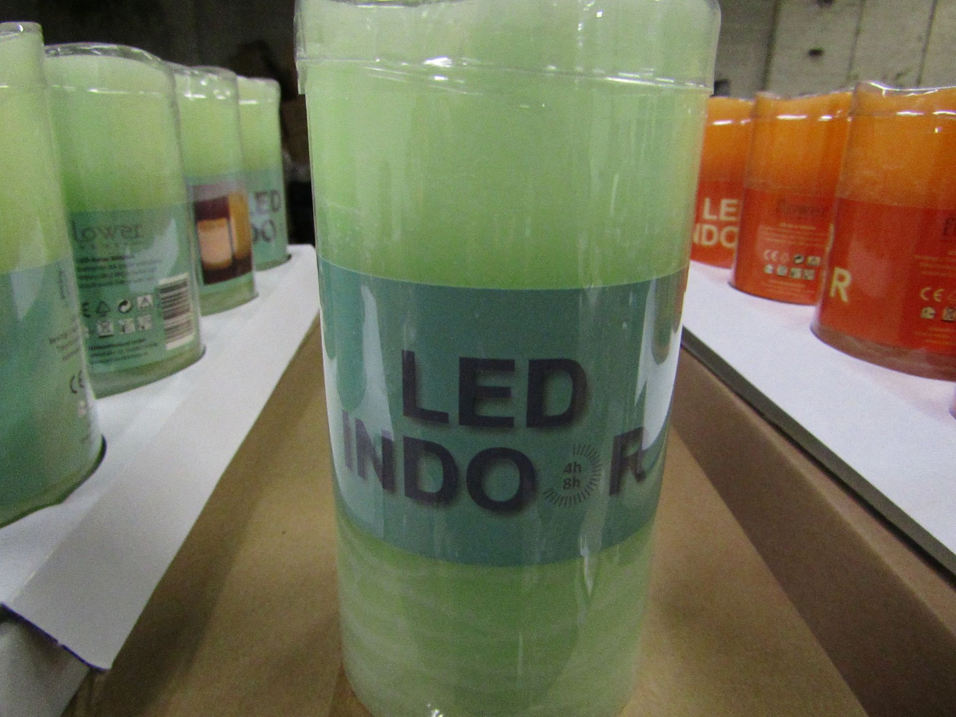 8x Green LED Indoor Artificial Candles (With Timer Mode 4/8 Hrs) Battery Operated - New & Boxed.