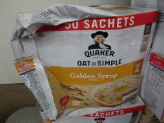 Box of 60 sachets of Quaker Oats so simple Golden Syrup porridge oats, BB 03/07/21, the box may be