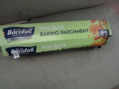 Bacofoil non stick baking parchment, approx 50mtrs long, damaged box.