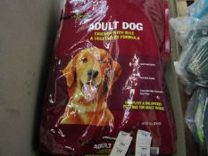 12Kg bag of Kirkland Signature Adult Dog food with Chicken, Rice and Veg formula, the bag has been