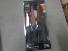 Set of 3 Taylors Eye Witness Rose Gold Coloured Kitchen knives, new and packaged.