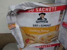 Box of 60 sachets of Quaker Oats so simple Golden Syrup porridge oats, BB 03/07/21, the box may be